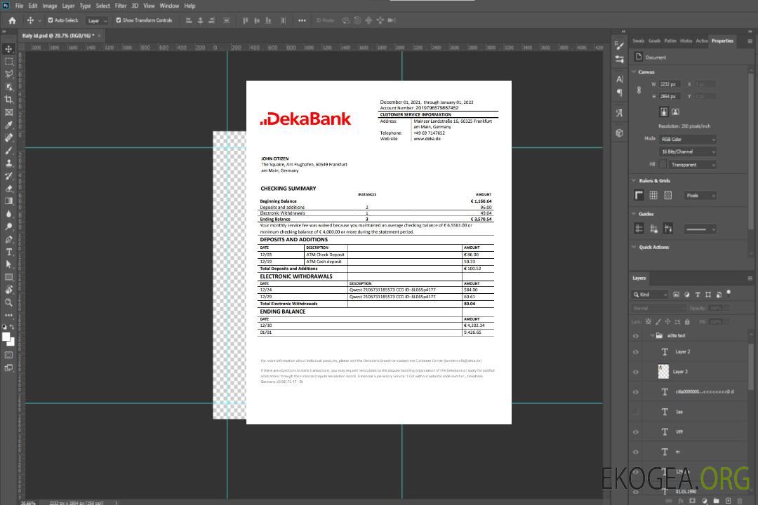Relevé bancaire de Dekabank en Allemagne template Relevé bancaire de Dekabank en Allemagne template